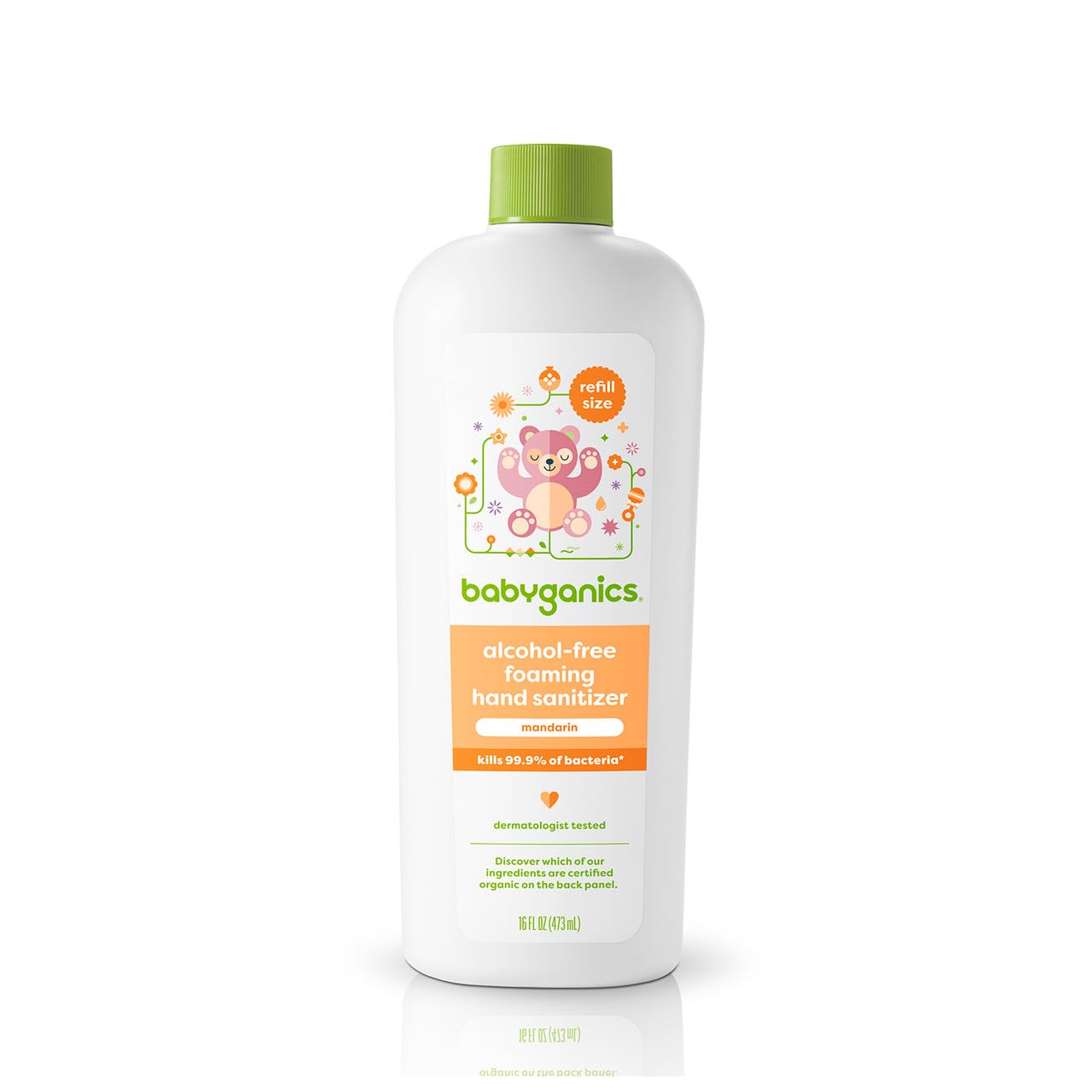 BabyGanics Mandarin refill front view for quick at-home sanitizing.