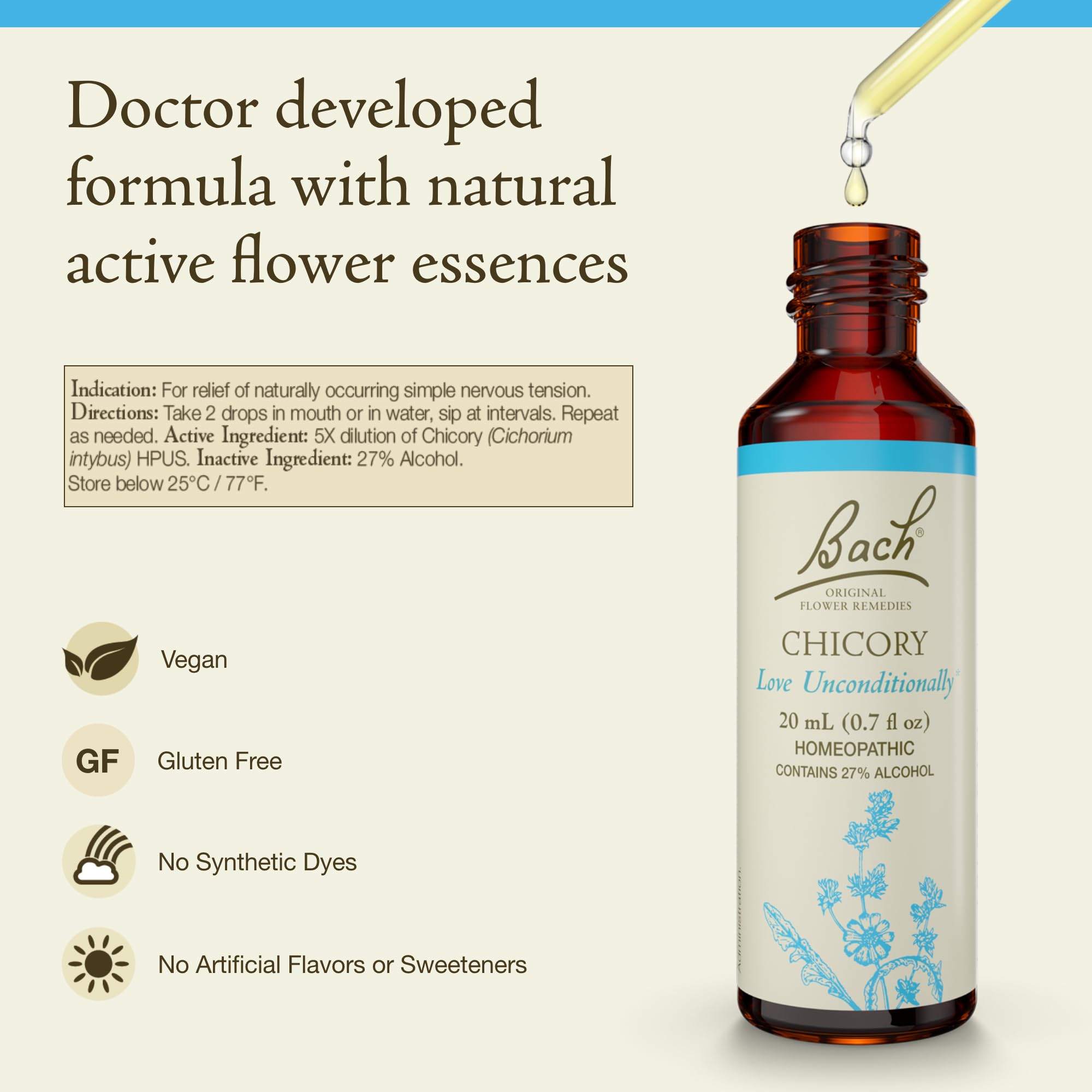 Bach Chicory dropper image showing easy under-tongue use