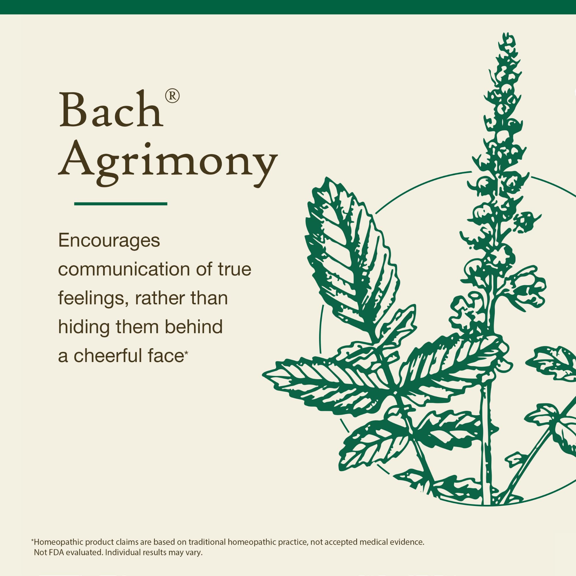 Bach Flower Remedies Agrimony packaging close-up emphasizing natural ingredients.