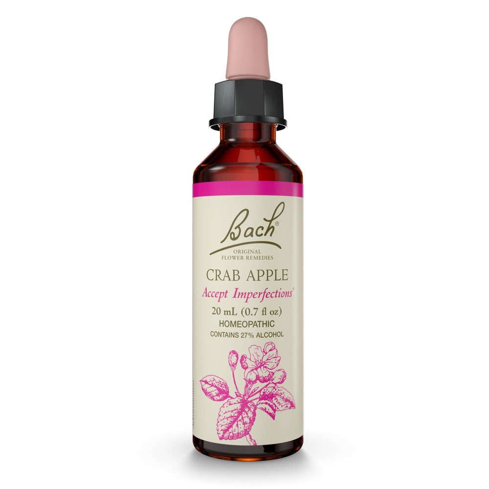Bach Original Crab Apple bottle promoting self-acceptance and emotional balance.