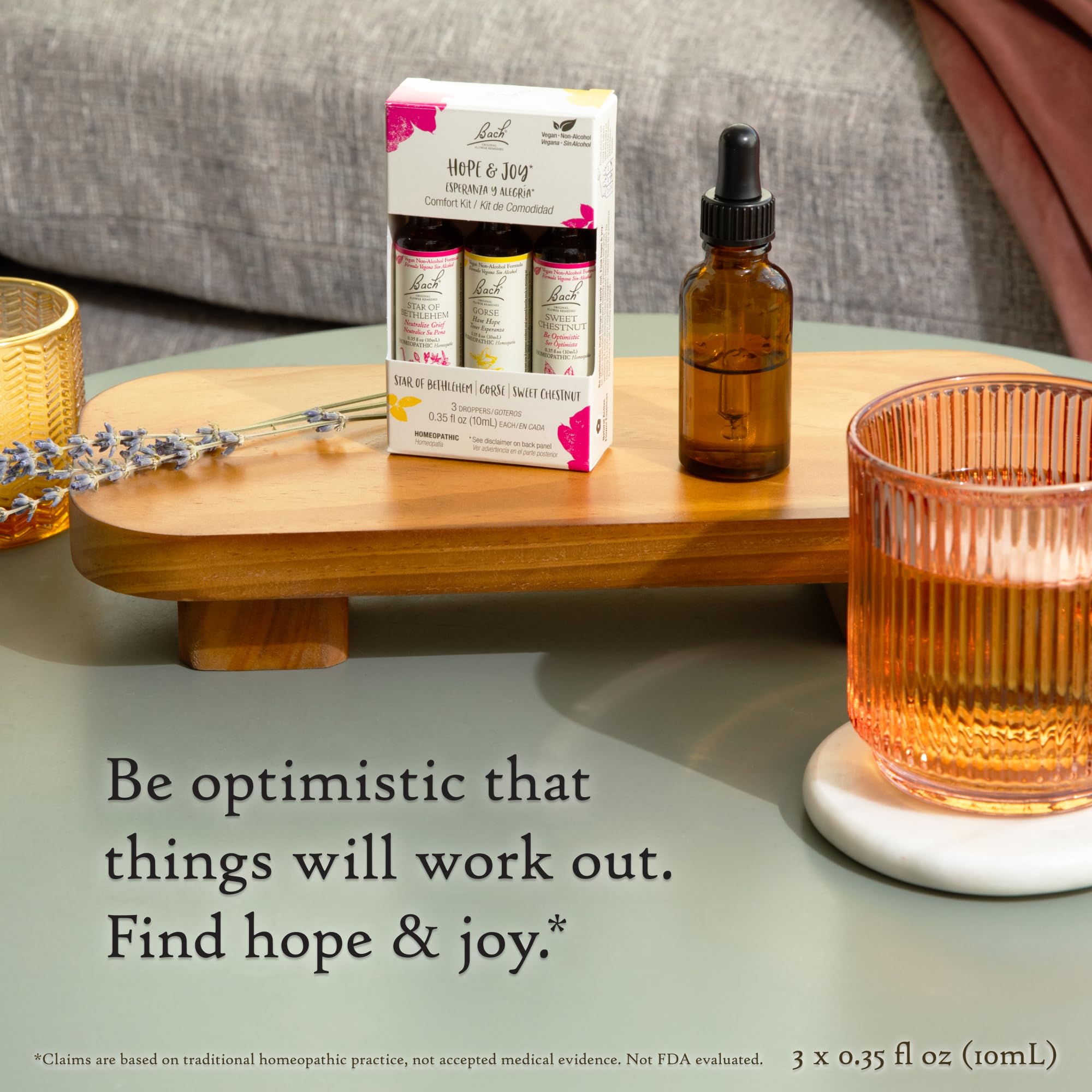 Bach Flower Remedies Hope & Joy Gorse bottle with label visible, renewed faith and hope.