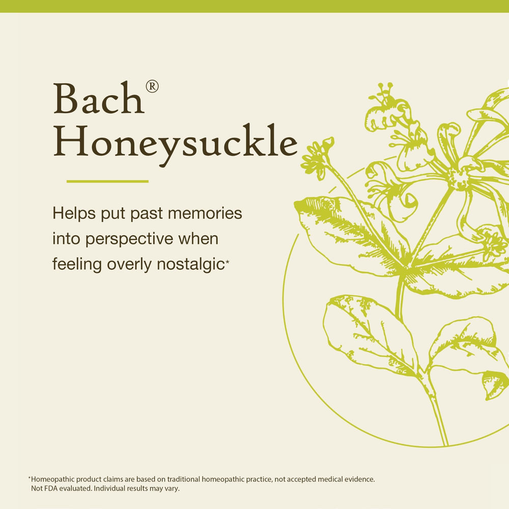 Packaging box of Bach Honeysuckle remedies on a clean surface.