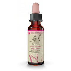 Bach Larch bottle close-up showing the natural remedy for confidence