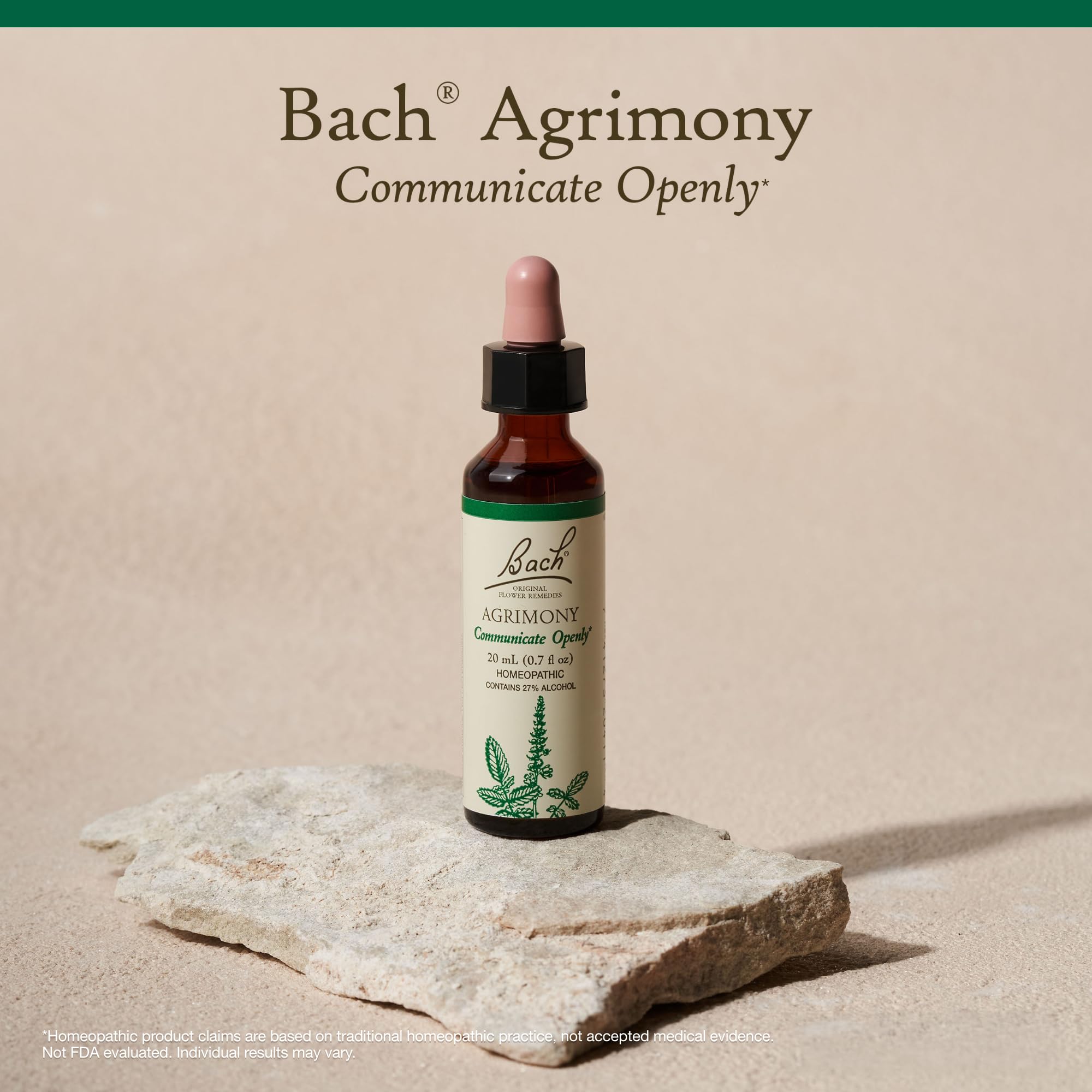 Bach Original Agrimony bottle close-up with silver cap.