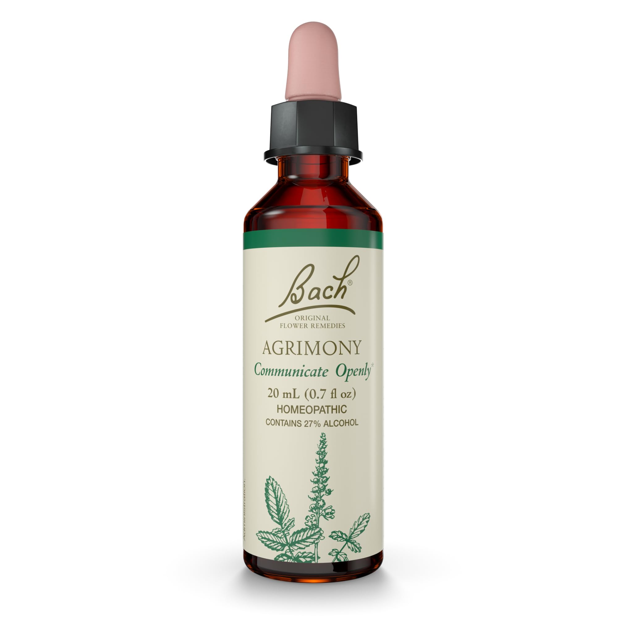Bach Original Agrimony bottle label illustrating emotional balance support.