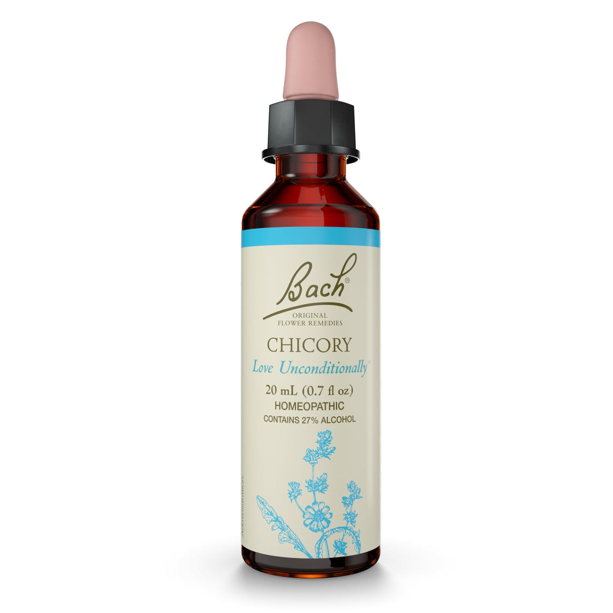 Bach Chicory bottle label promoting emotional balance and care for others