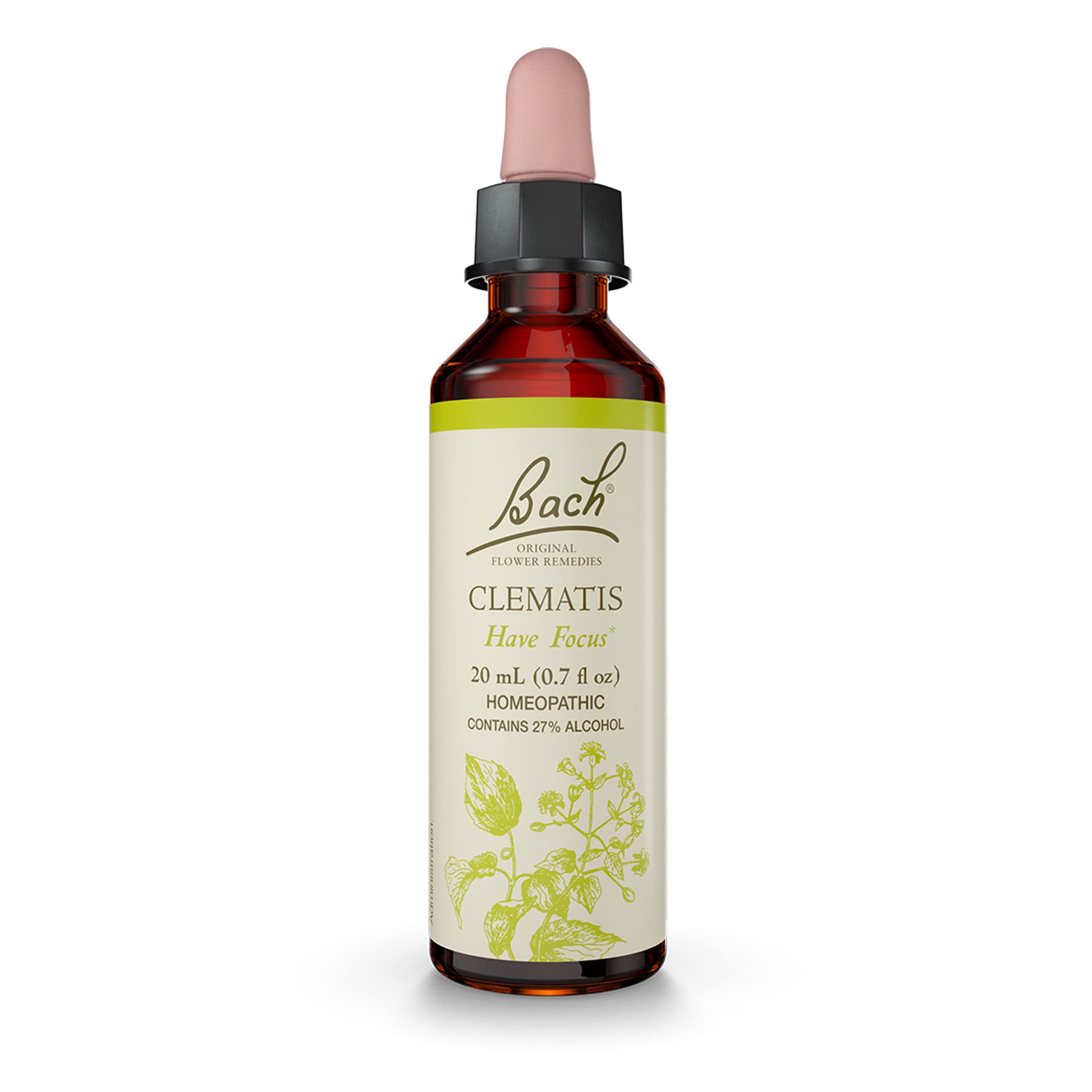 Bach Clematis bottle with dropper for potential focus support.