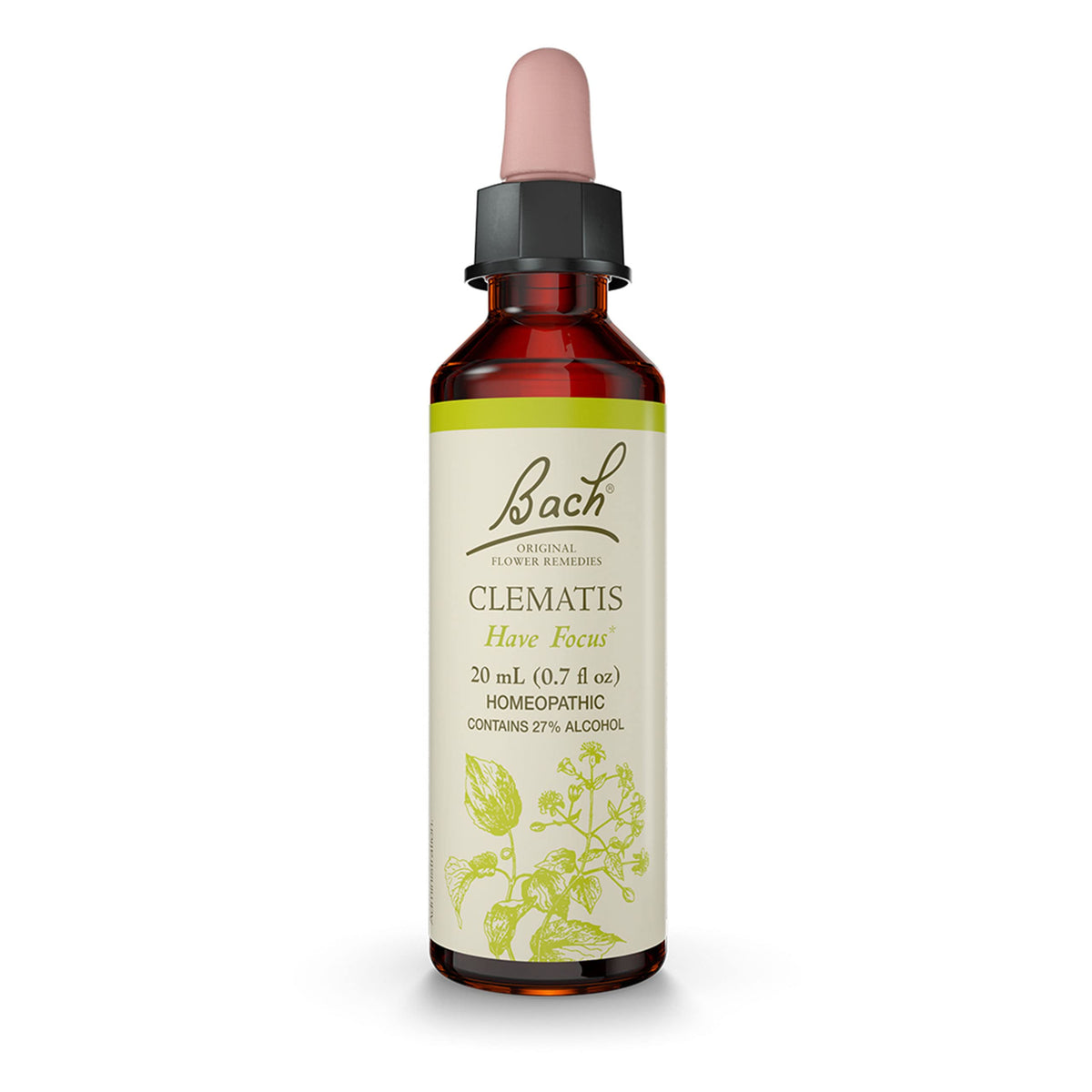 Bach Clematis bottle with dropper for potential focus support.