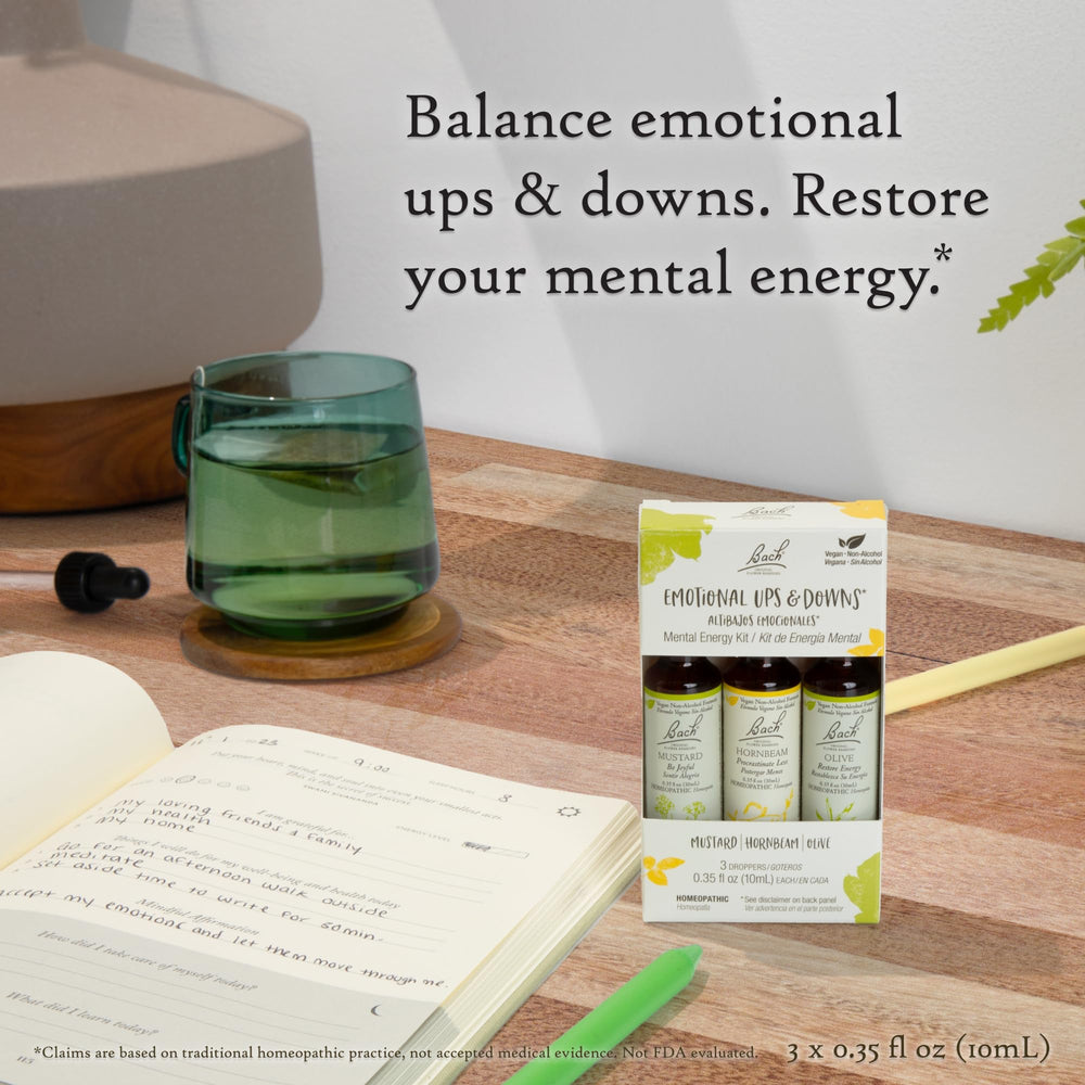 Bach Original Flower Remedies trio kit packaging front, vegan and natural wellness option.