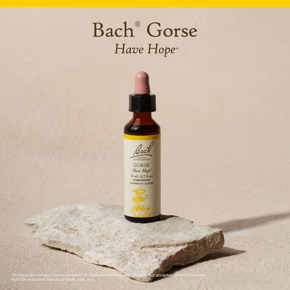Drops being dispensed from the Gorse dropper for a quick mood-support routine.