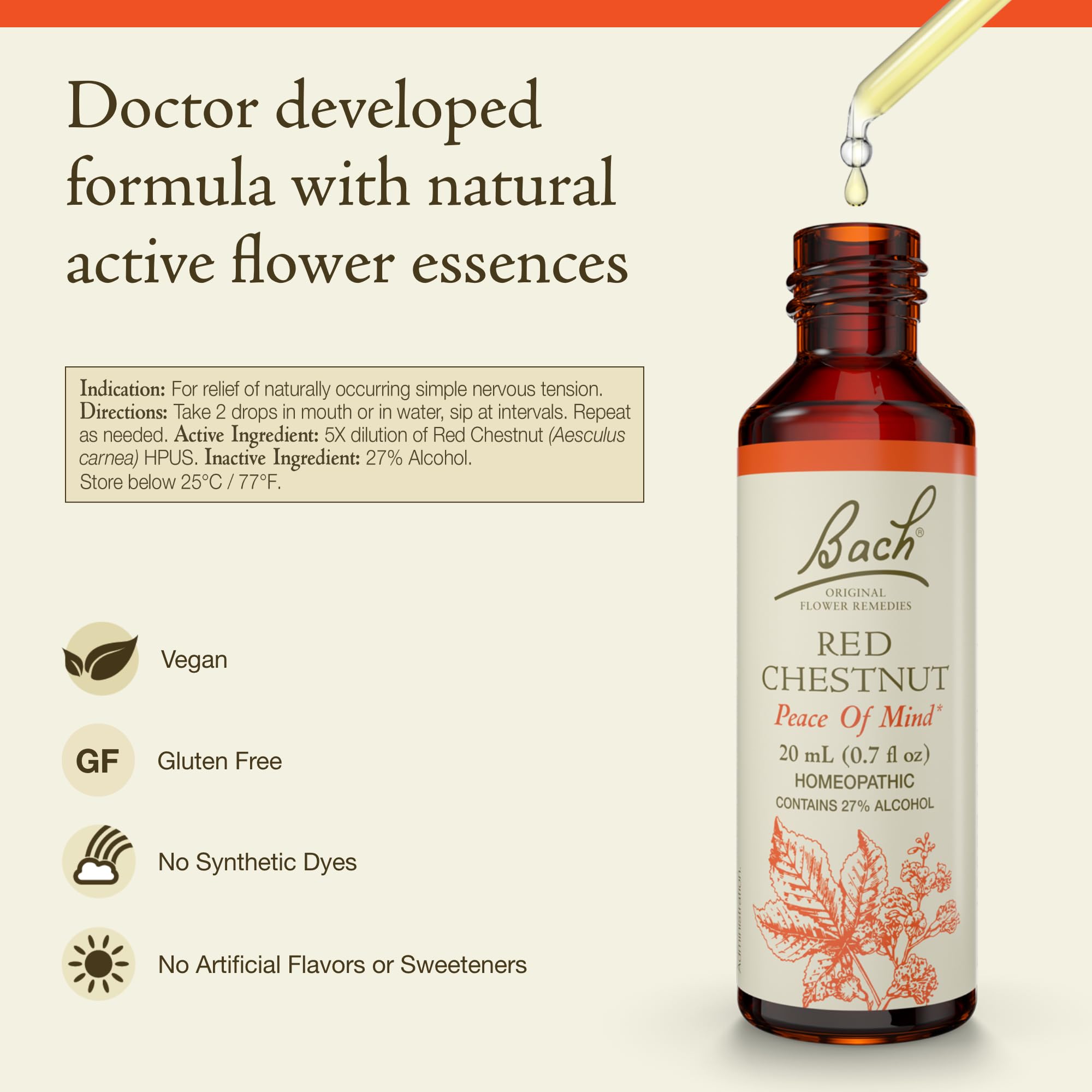 Bach Original Red Chestnut dropper provides easy, on-the-go emotional balance support.