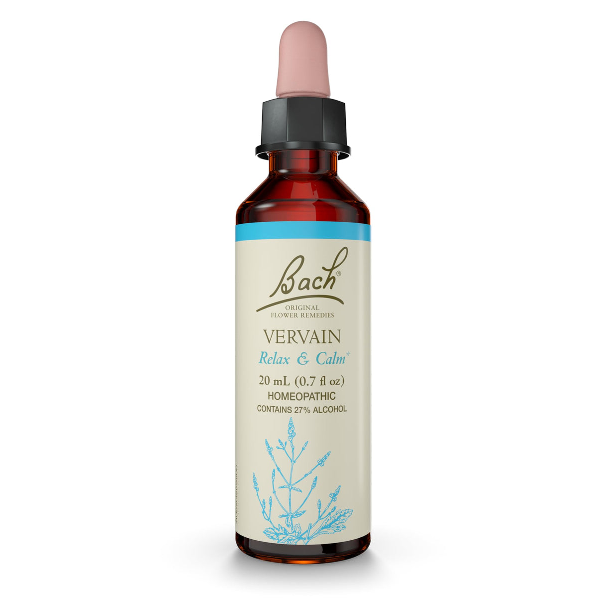 Bach Original Vervain bottle pour promotes calm focus and balance.