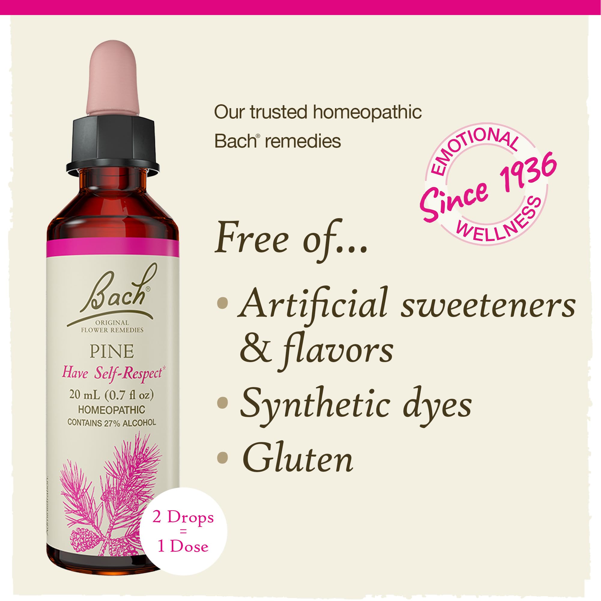 Bach Pine remedy packaging close-up highlighting product details