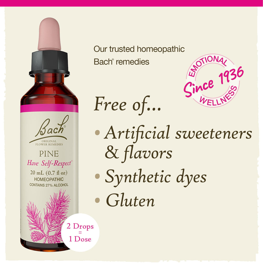 Bach Pine remedy packaging close-up highlighting product details