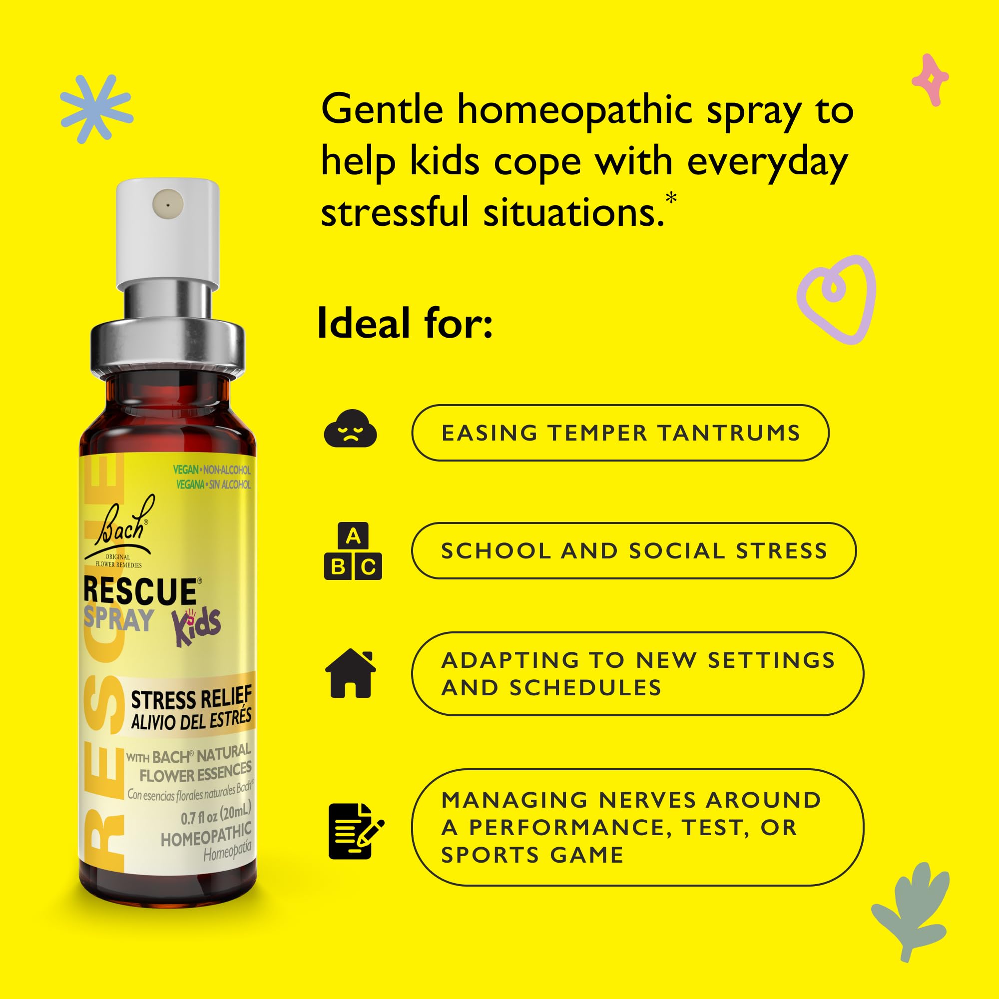 Bach RESCUE Kids Spray bilingual packaging supports English and Spanish families.