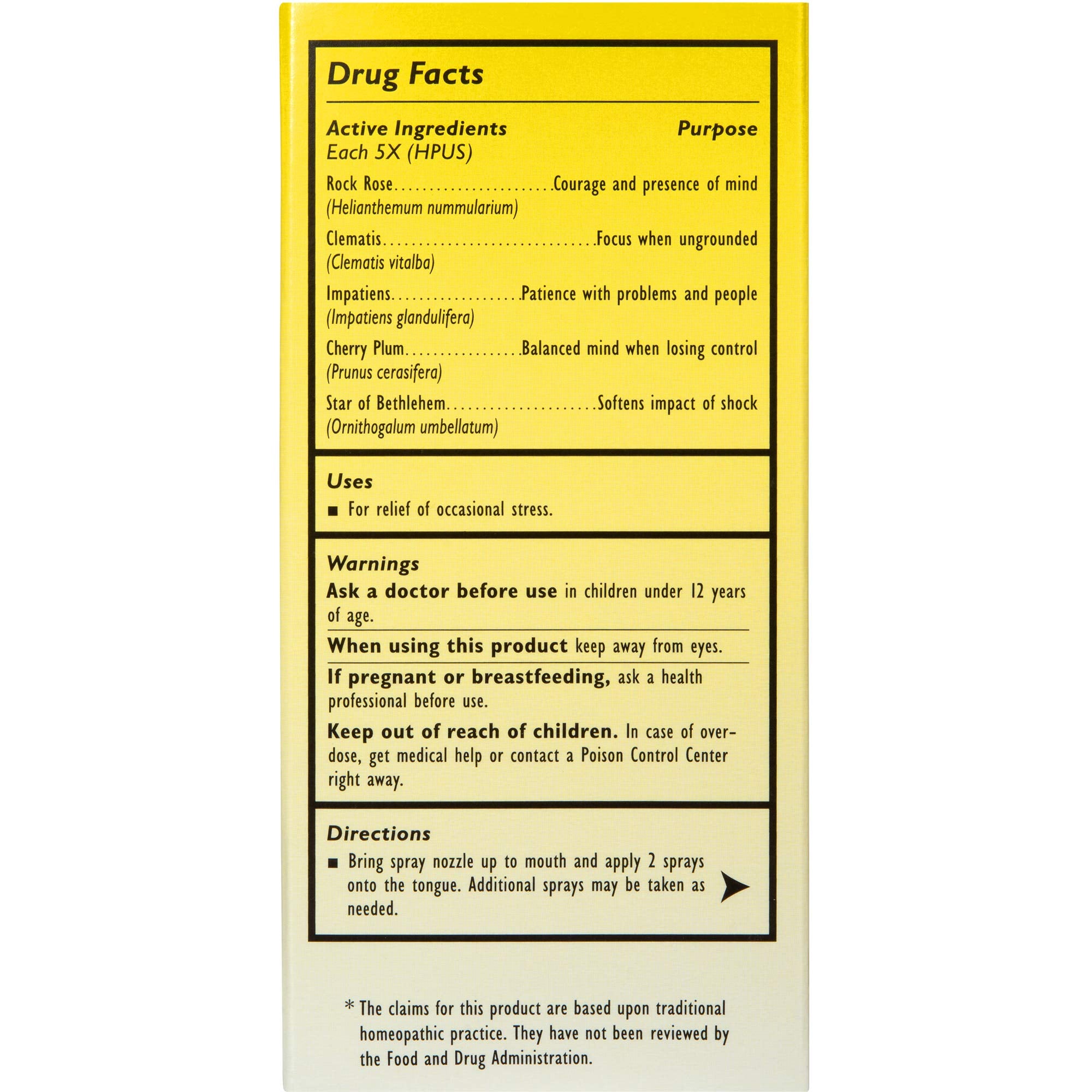 Bach Rescue Remedy essences blend note five flower infusions.