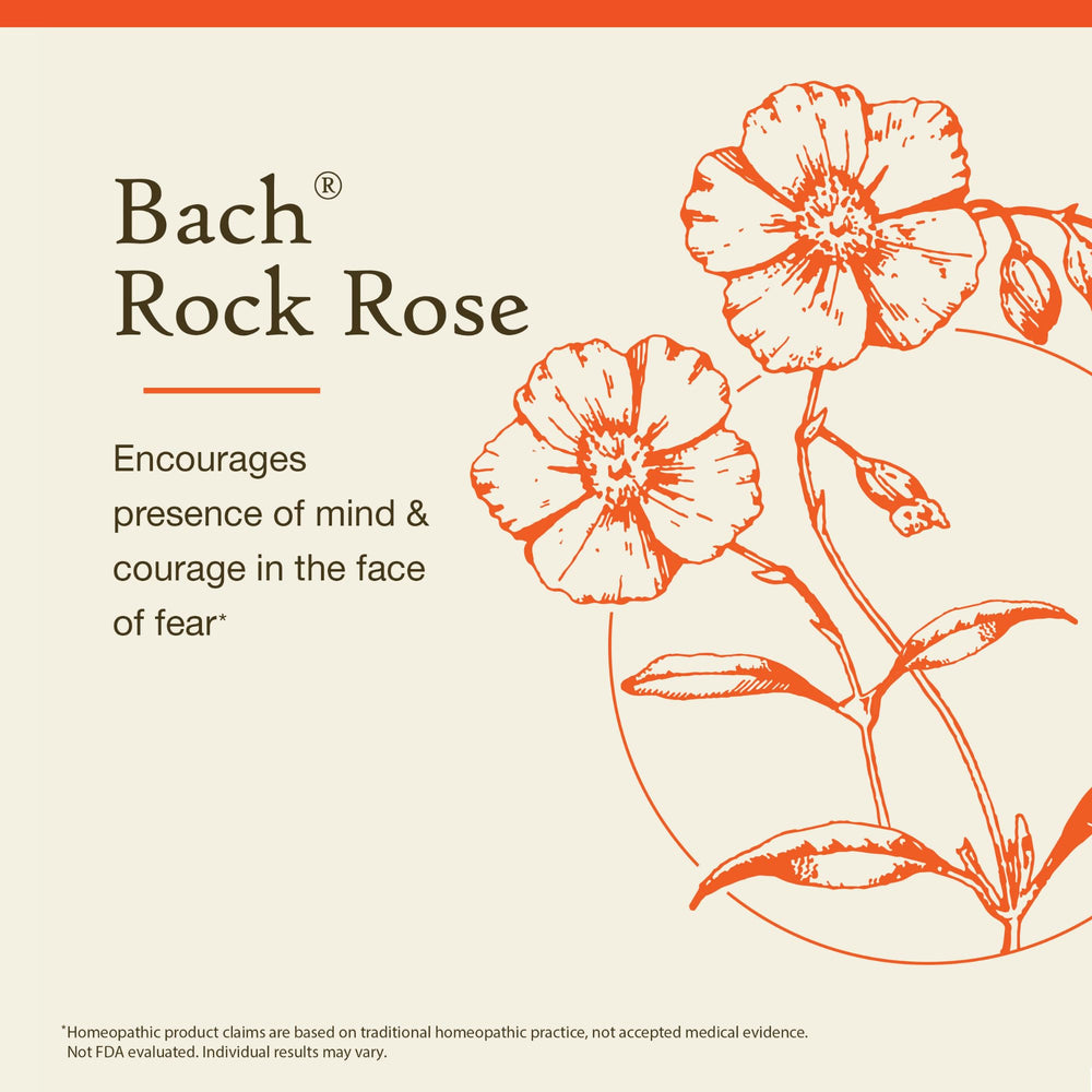 Bach Rock Rose Flower Essence bottle highlighting plant-based essence