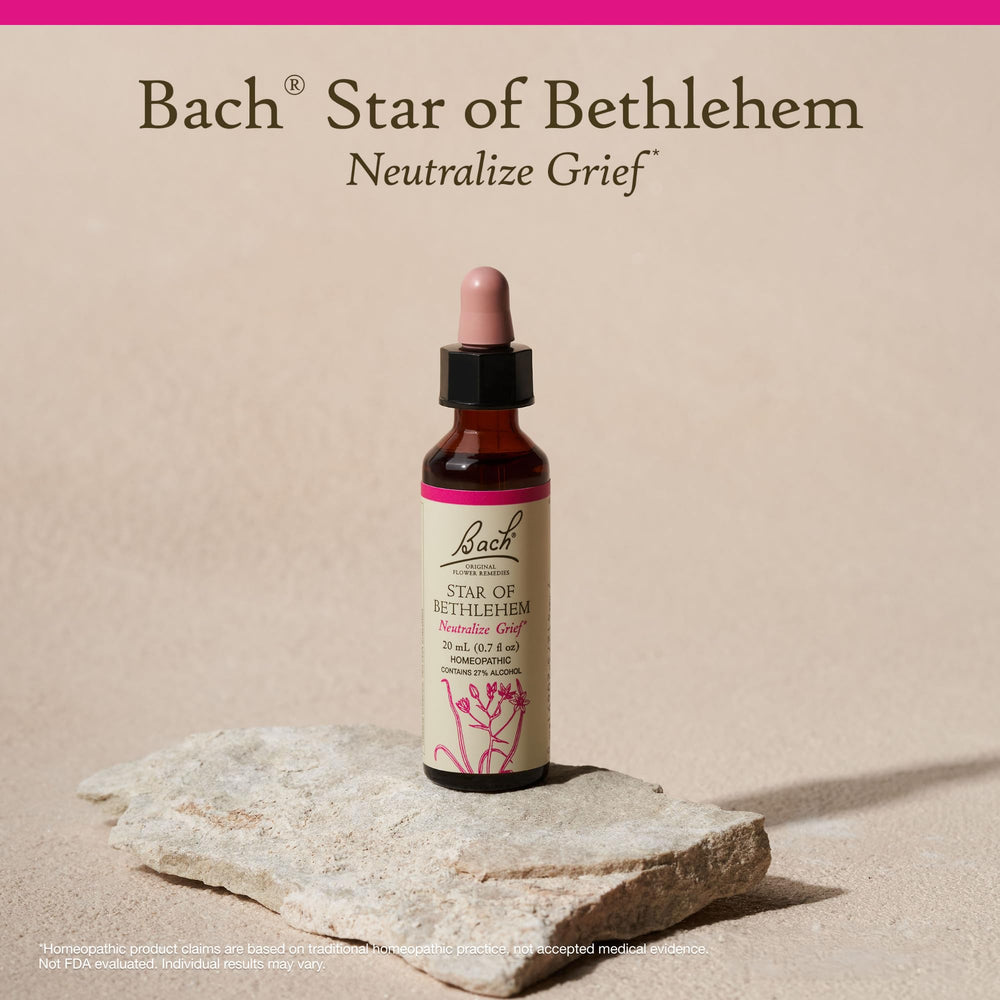 Bach Star of Bethlehem label ingredients emphasize vegan, natural floral essences for daily use.