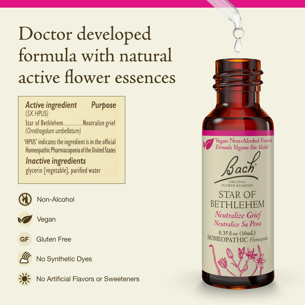 Bach Star of Bethlehem label shows vegan, non-alcohol formula