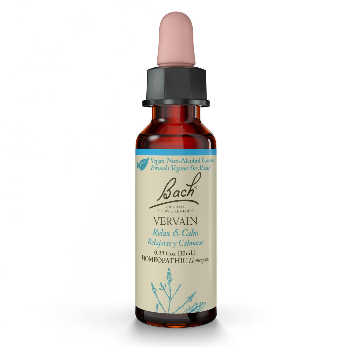 Bach Vervain bottle with dropper enables calm, balanced mood