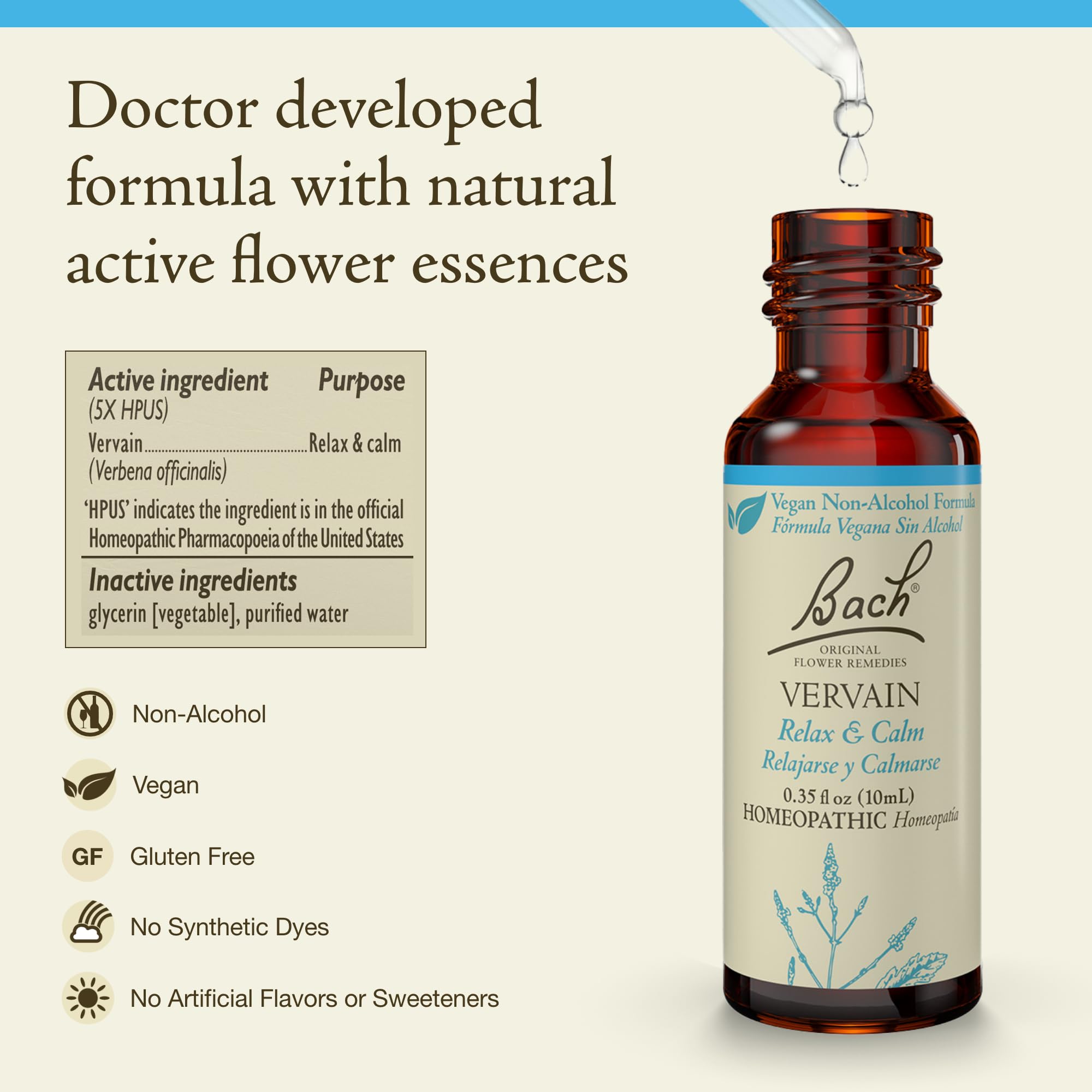 Bach Vervain ingredient list shows natural flower essences for daily wellness