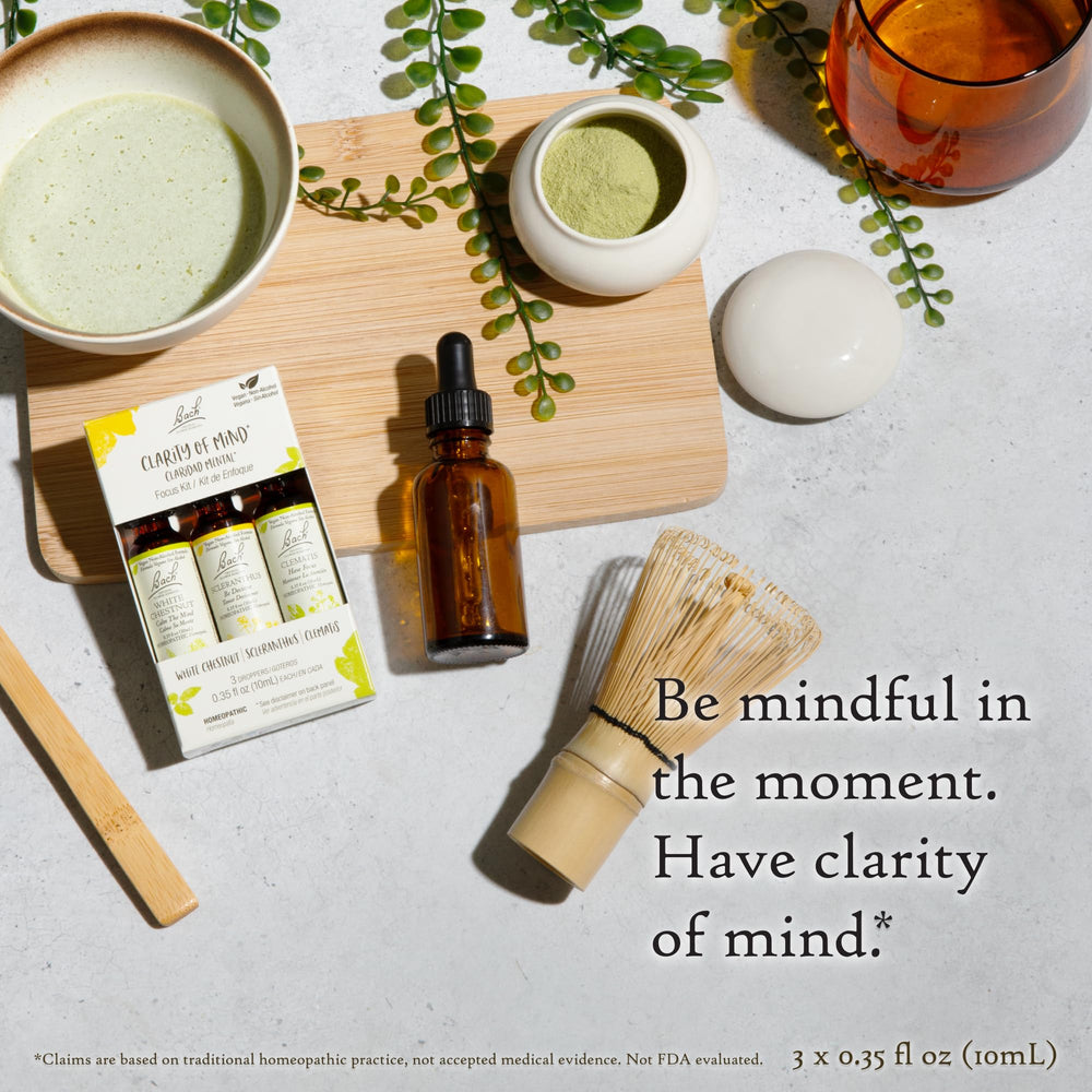 Bach White Chestnut essence bottle close-up suggesting calm thoughts