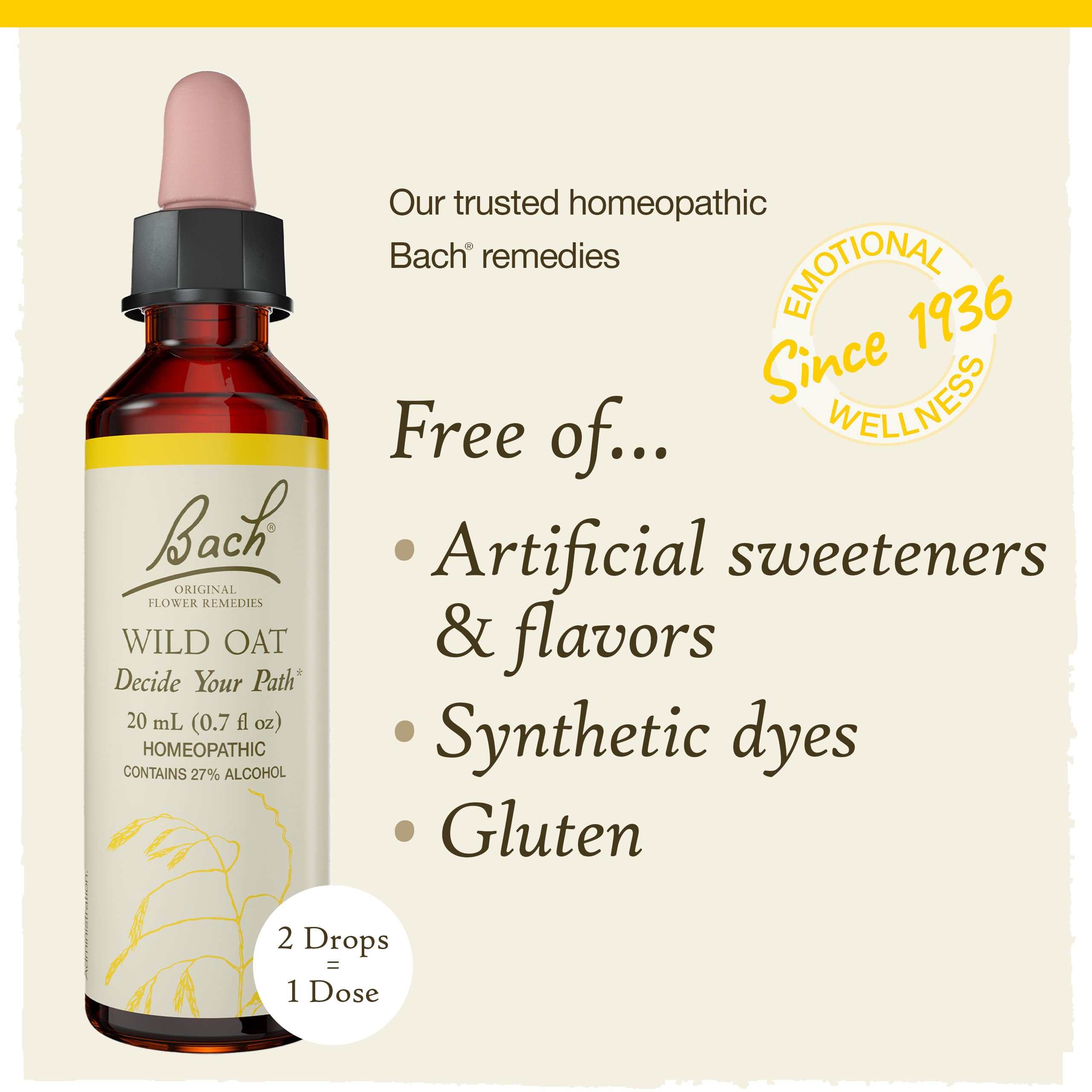 Packaging and label of Bach Wild Oat highlighting simple ingredients