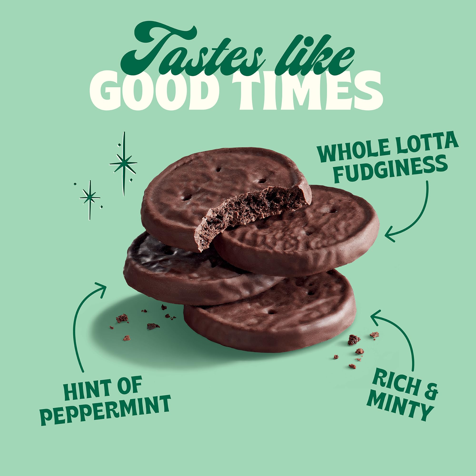 Back to Nature Fudge Mint Cookies close-up, fudgy center with minty finish.