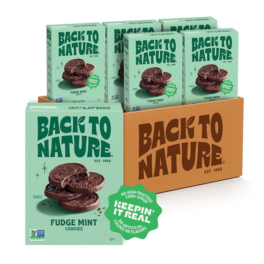 Back to Nature Fudge Mint Cookies pack front view, ideal pantry snack.