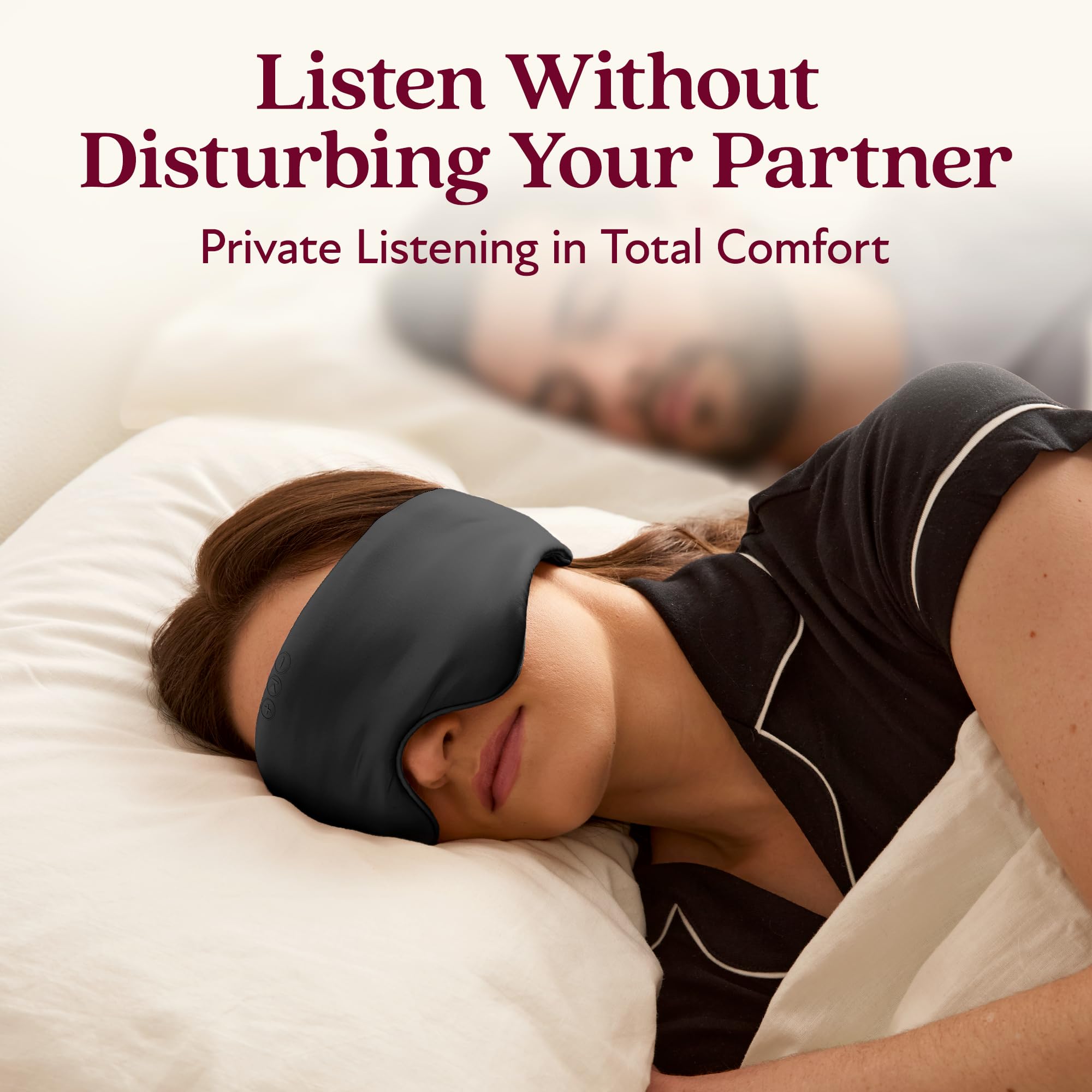 Back Bay Audio SilkSound sleep mask close up showing mulberry silk fabric