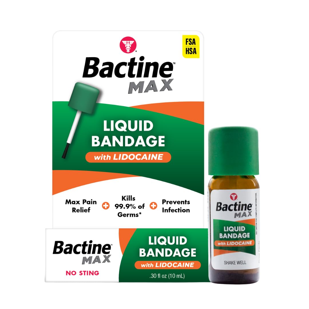 Bactine MAX liquid bandage lidocaine-application for quick pain relief.