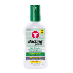 Bactine Max pain-relief spray applied on skin for quick minor wound relief
