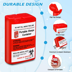 Baderke PP material sharps container, leakproof red box for secure disposal.