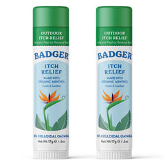 Badger Bug Bite Itch Relief Stick applied on skin for quick cooling relief.