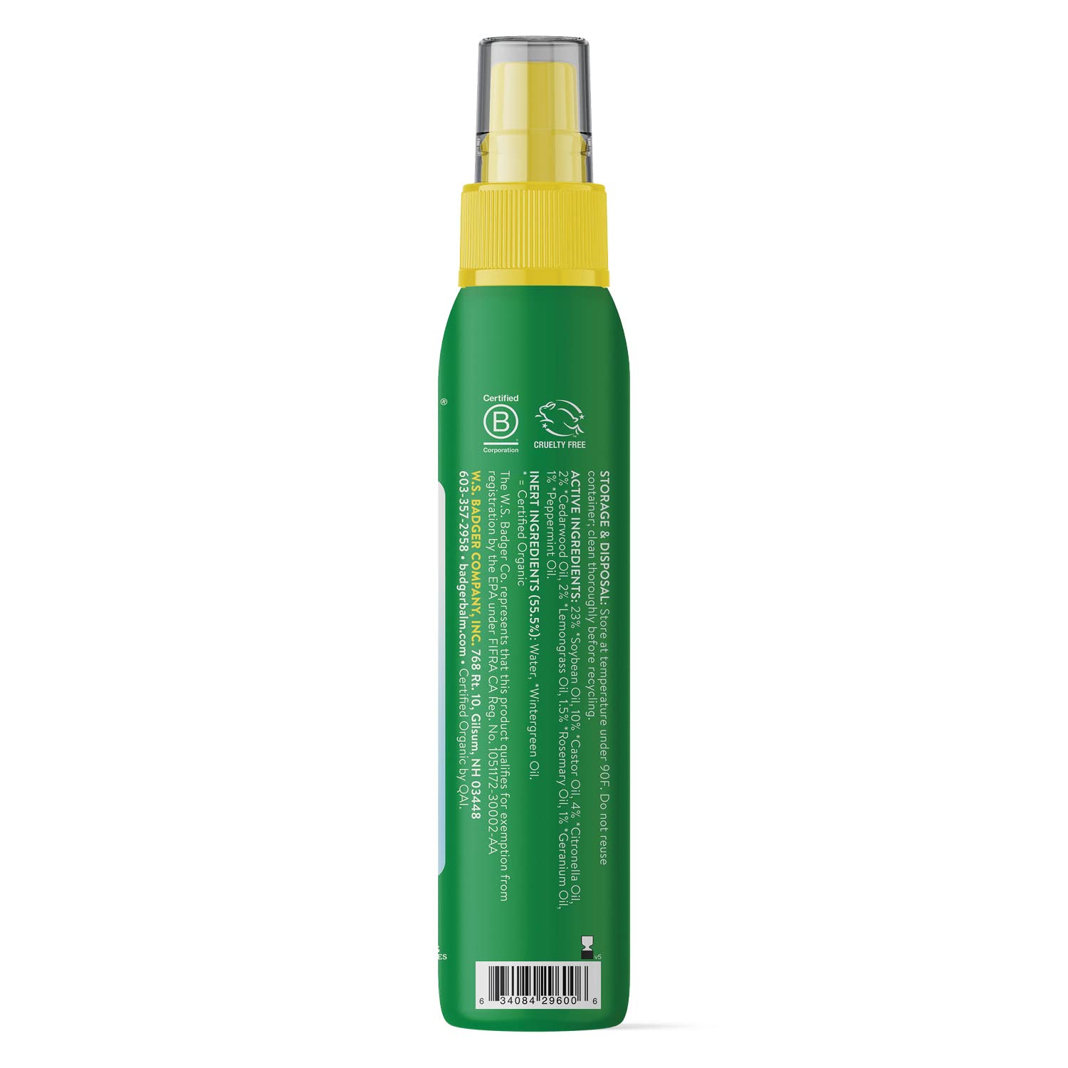 Badger Bug Spray bottle label close-up highlighting organic essential oils