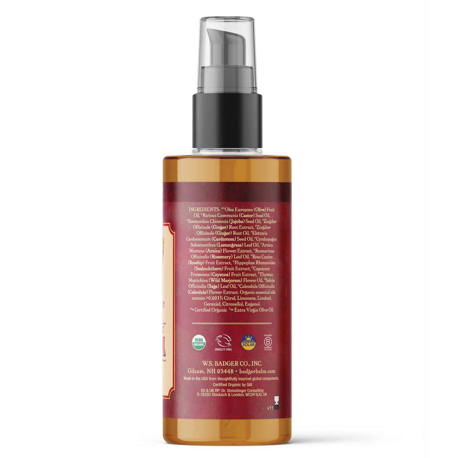Badger Ginger Massage Oil with arnica infusion for soothing sore muscles.