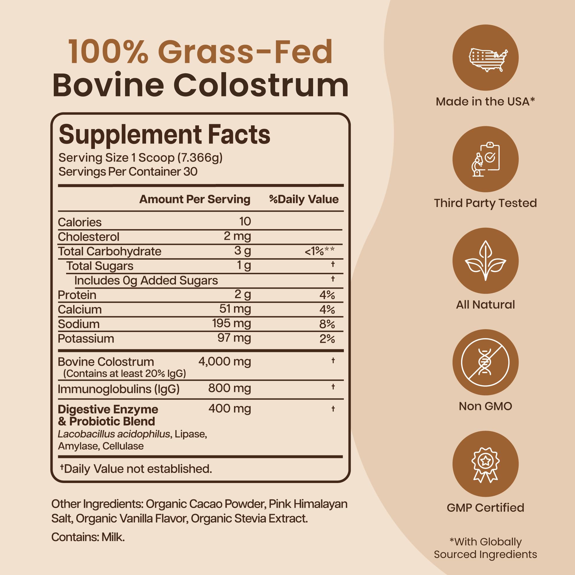Baese Nutrition chocolate colostrum powder featured in a morning smoothie.