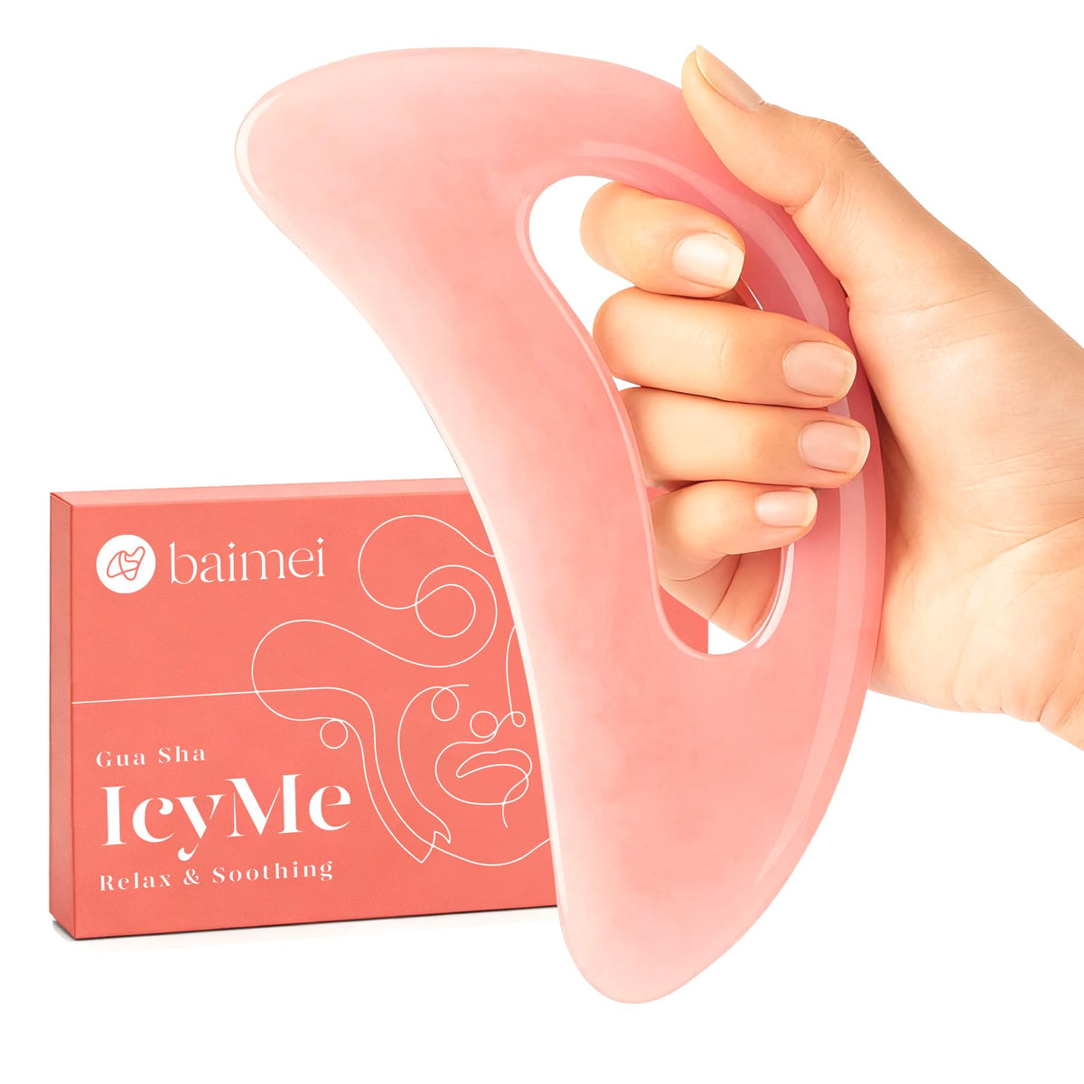 BAIMEI IcyMe gua sha resin with handle for precise facial and body massage.