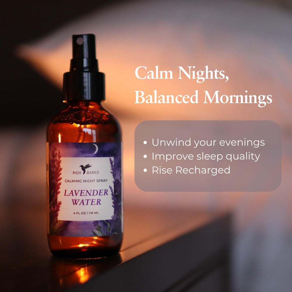 Baja Basics linen mist on pillowcase suggesting an easy nightly routine