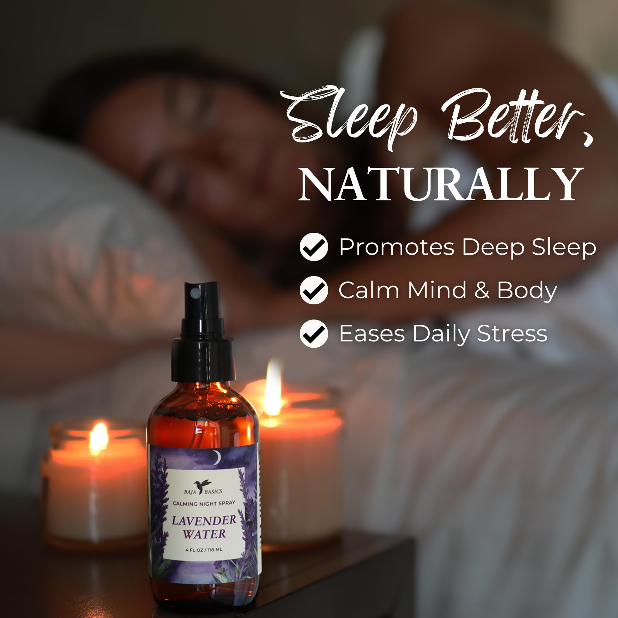 Baja Basics pillow mist on sheets creates a calming, restful night