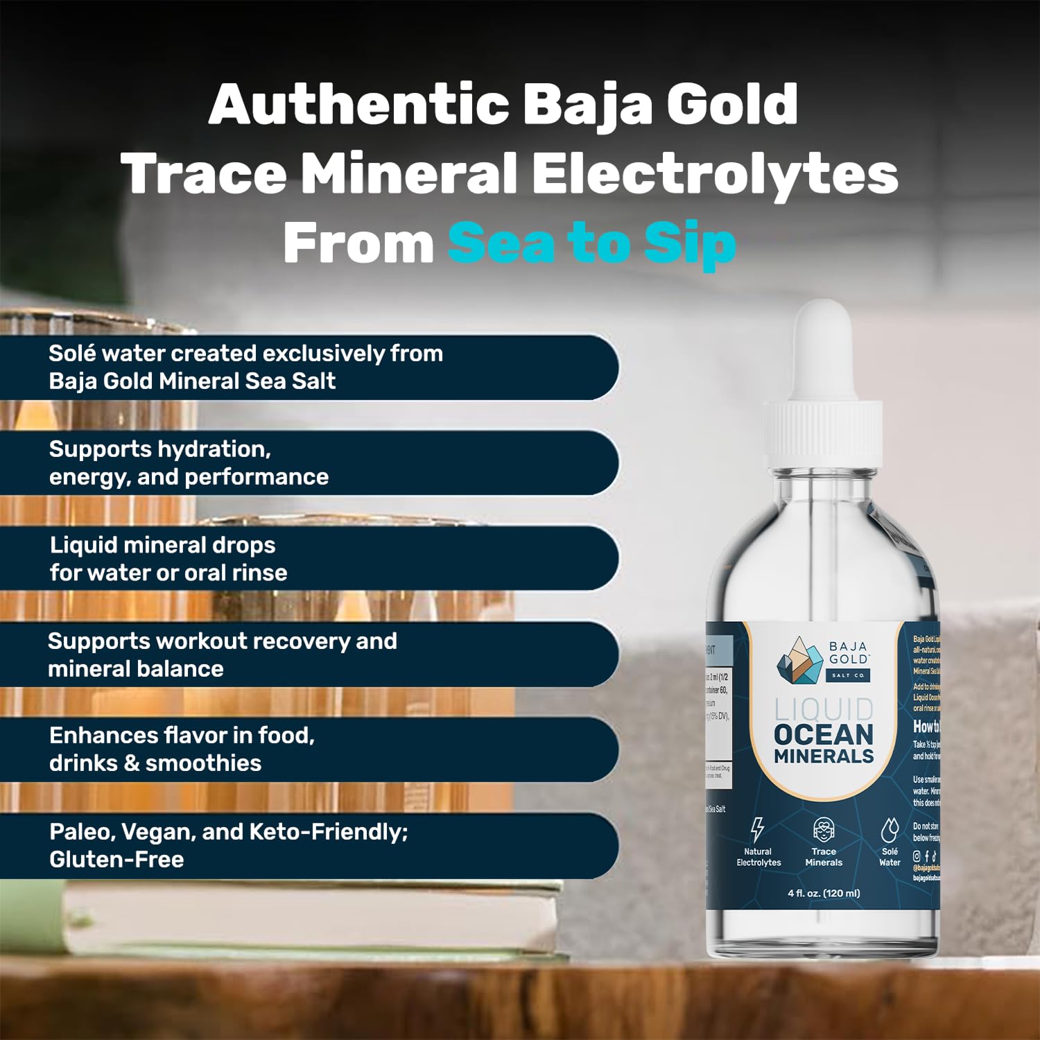 Baja Gold ionic electrolyte drops being poured for easy hydration.