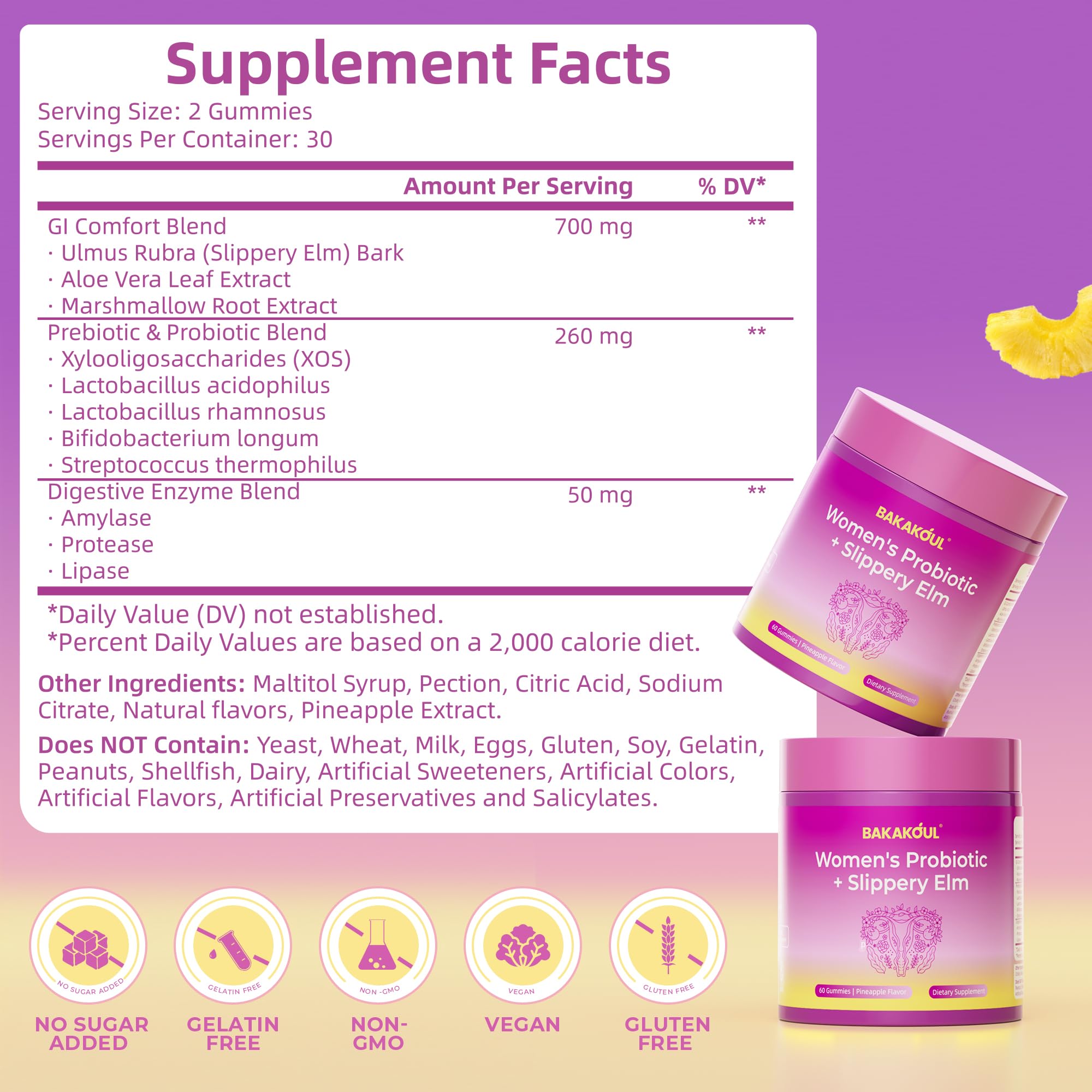 BAKAKOUL Balance gummies close-up emphasizing pineapple flavor and texture.