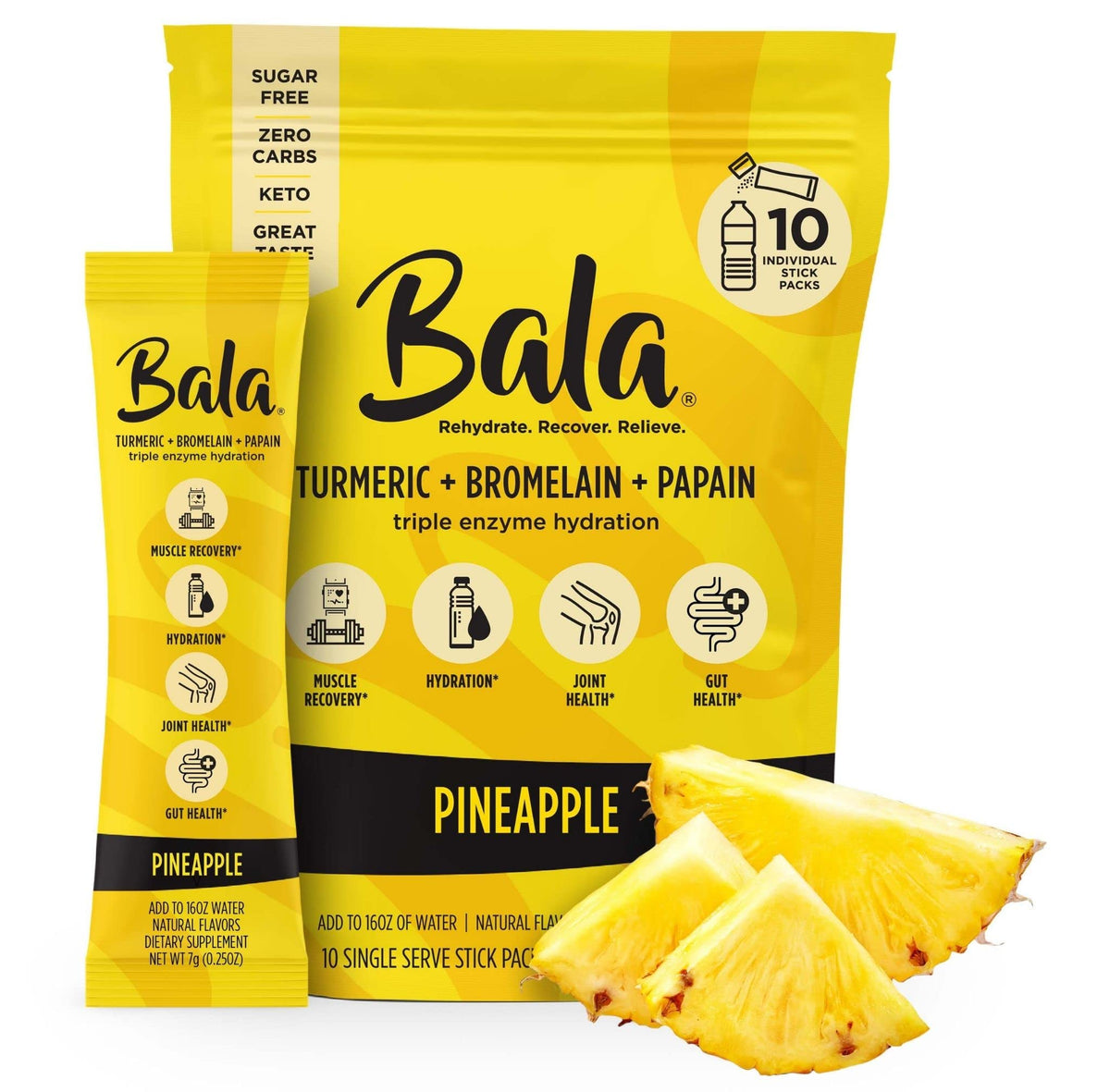 Bala Enzyme Hydration pineapple stick for on-the-go hydration and tropical flavor.