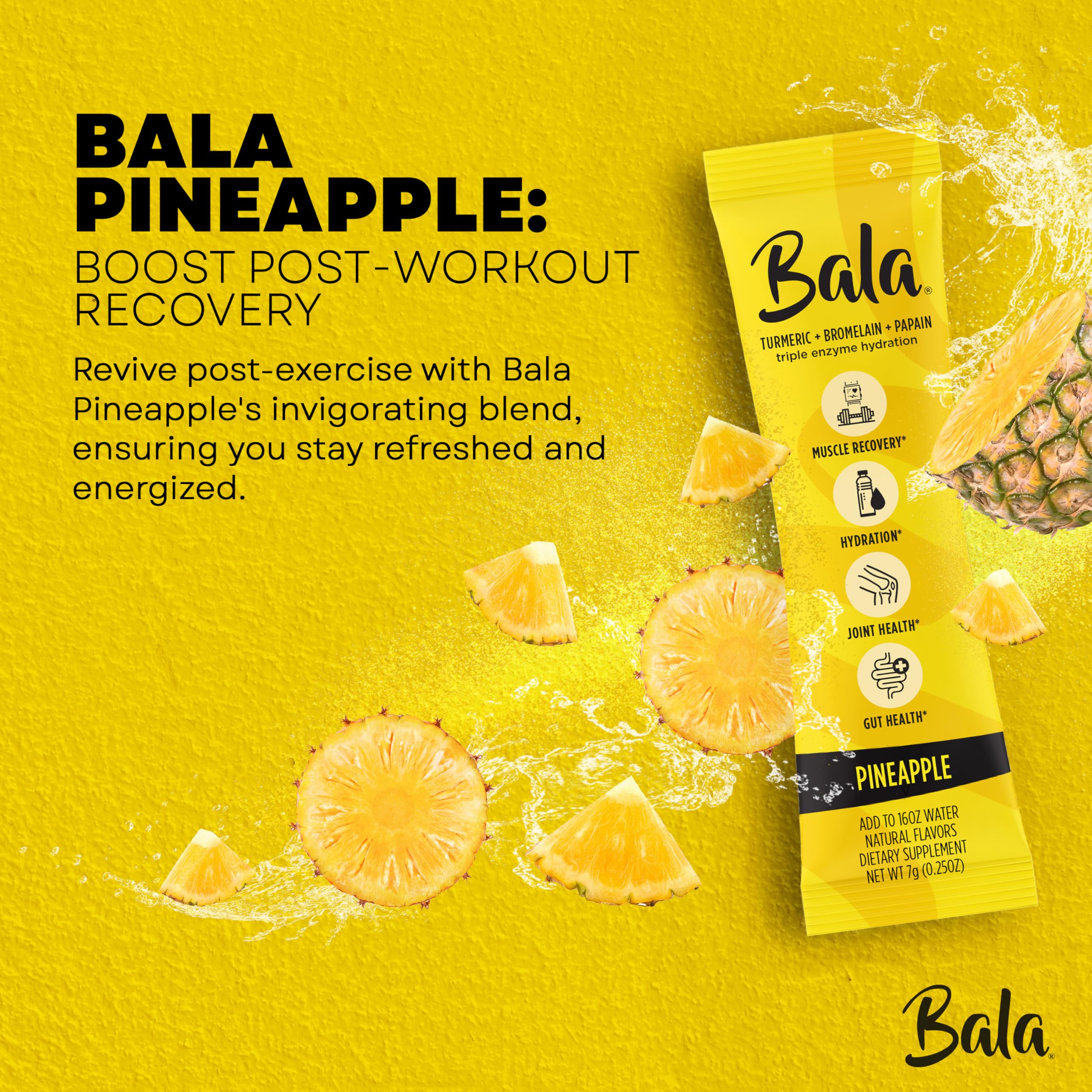 Bala hydration pineapple-stick packet dissolves quickly for active recovery after workouts.