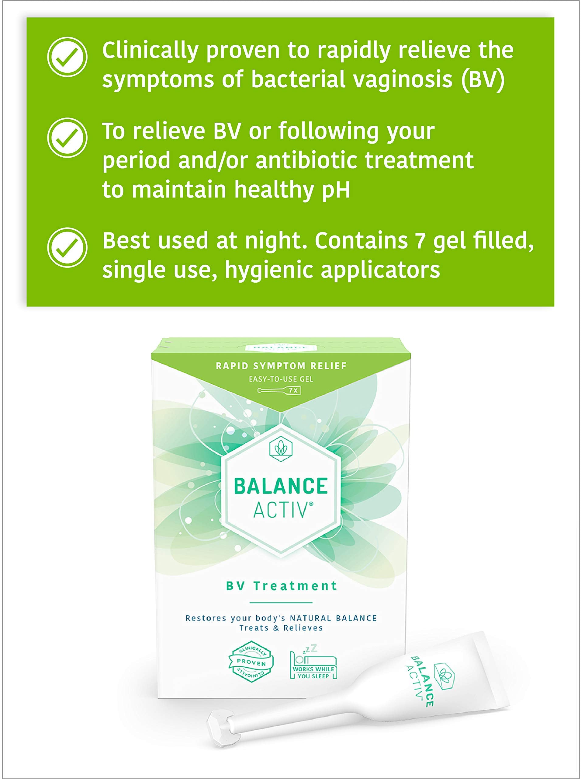 Close-up of Balance Activ BV Balance Gel tubes highlighting antibiotic-free formula