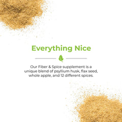 Balance of Nature Fiber & Spice bottle label highlights gluten-free, vegan, and kosher features.