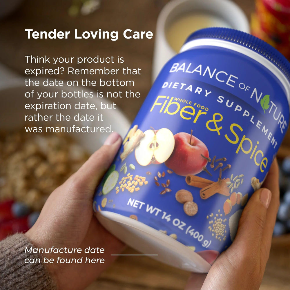 Balance of Nature fiber-spice supplement dosing-scoop showcases easy daily routine.