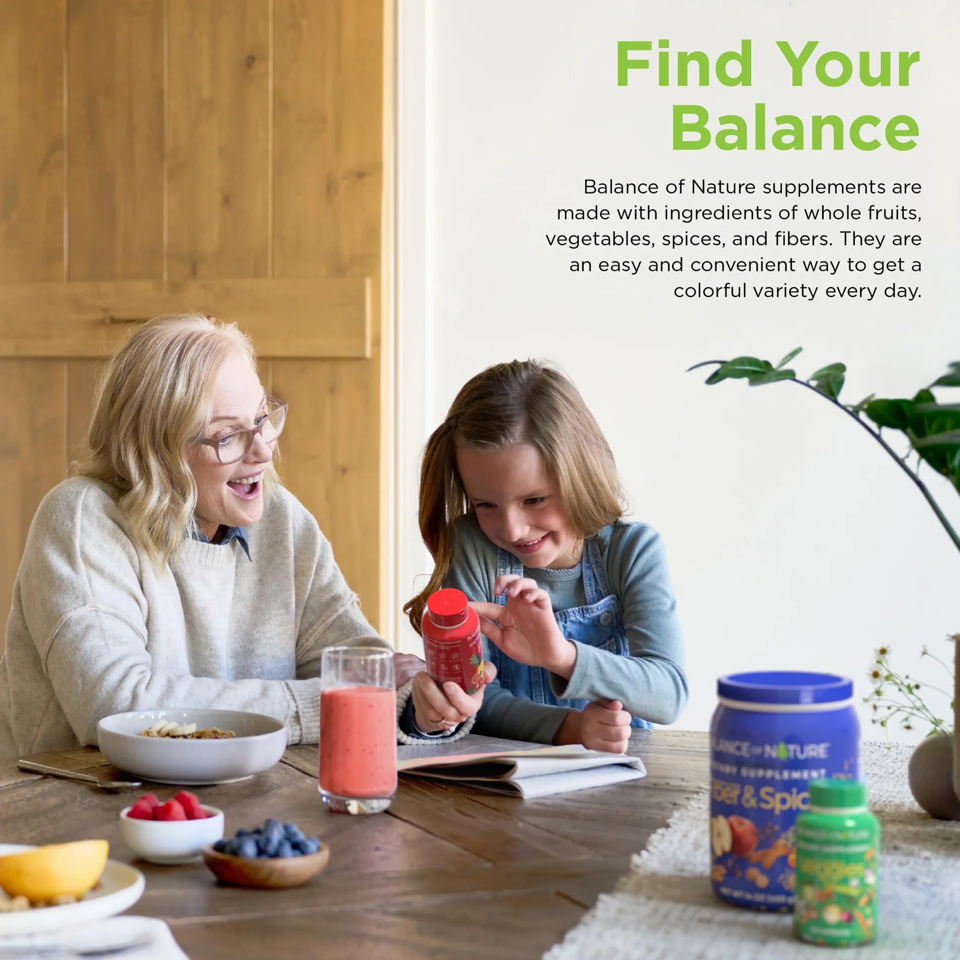 Balance of Nature Fiber & Spice bottle with spice mix for fiber support