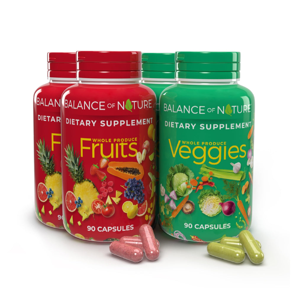 Balance of Nature Fruits capsules close-up showcasing whole-fruit ingredients for convenient daily nutrition