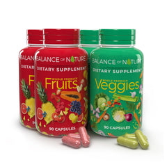Balance of Nature Fruits capsules close-up showcasing whole-fruit ingredients for convenient daily nutrition